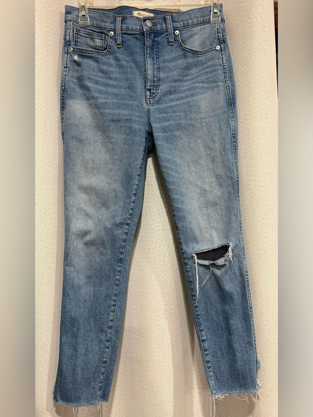 Madewell Medium Wash Straight-Leg Jeans with Knee Rip
